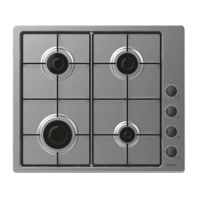 Image de Candy Idea CHW6LBX/4U2 Plaque de gaz, 4 feux, 60 cm, gaz naturel adaptable au butane, 7,2 kW puissance, commandes indépendantes latérales, 2 grilles, système sécurité en flamme, inox