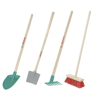 Image de Theo Klein 2794 Bosch Outils à Manche Long I Composé d&#039;une Pelle, d&#039;un râteau Feuilles, et Balai Jouet pour Enfants partir de Trois Ans