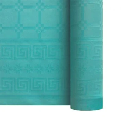 Image de SANYGIENE Nappe Jetable Papier Bleu Turquoise Kit de 2 Rouleaux 25 M Soit 50 Largeur 1,18 Damassé Déperlant Déco Table Fêtes Anniversaire Banquet