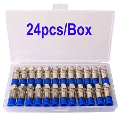 Image de Gebildet 24pièces RG6 F Type Connecteur Coaxial Compression, à Compression Sat F, pour Câble (Argent + Bleu)