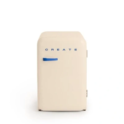 Image de CREATE / RÉTRO FRIGO 83.5 ARGENT/Réfrigérateur blanc cassé avec poignée bleu cobalt 98W, basse consommation, 2 étagères, régulateur de température, porte bouteilles, 56x54x84cm.