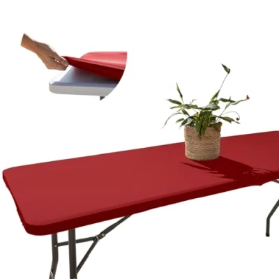 Image de Glop Nappe Rectangulaire Extérieur Rouge 182x76 cm, Élastique Table Jardin, Anti Tache, Facile à Nettoyer, Idéale pour Pliable, Camping, Terrasse, Résistante au Vent