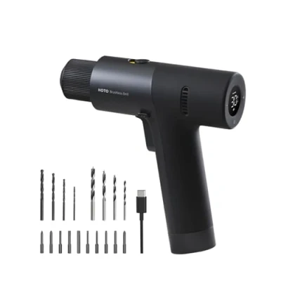 Image de HOTO Perceuse Visseuse sans Fil Brushless 12V, Ecran d&#039;Affichage LED, 2 Modes, 30 Nm, Vitesses, 2.0Ah Batterie, 1400 tr/min, Charge Type C, 10 x Embouts de Tournevis et 8 Forets