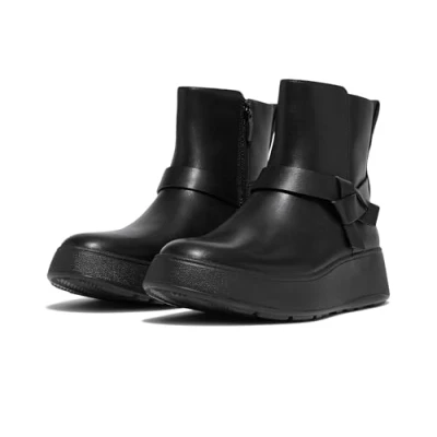 Image de Fitflop Femme F Mode Bottines Chelsea Plates en Cuir avec nœud plié Bottes, Noir, 36 EU