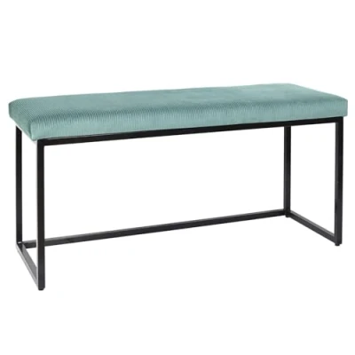 Image de HOME DECO FACTORY HD6837 Banc Giulia Velours Cotele, Metal Fer Textile Polyester Rembourrage PU, Bleu Canard, 100 x 39 49 cm