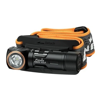 Image de FENIX HM23 V2.0 Lampe frontale multi usages compacte et légère à angle droit 300 lumens 88 m 100 heures maximum Alimentation par piles AA Capuchon arrière magnétique Inclinaison verticale 150 IP68