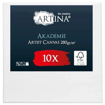 Image de Artina Set de 10 Canvas Toile Peinture 15x15 cm Tableau Châssis Entoilés en Bois FSC© a Peindre Blanche 100% Coton 280g/m² Toiles Stable Petite Akademie