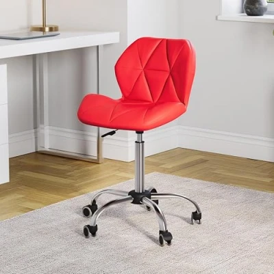 Image de Vida Designs Geo Chaise de bureau, rouge, gaming, pieds pivotants réglables, chromé, similicuir PU