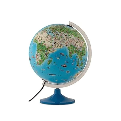 Image de Tecnodidattica Globe Atmosphere Family Solid pour enfants lumineux, tournant sur son axe cartographie illustrée et méridien gradué diamètre 30 cm textes en français