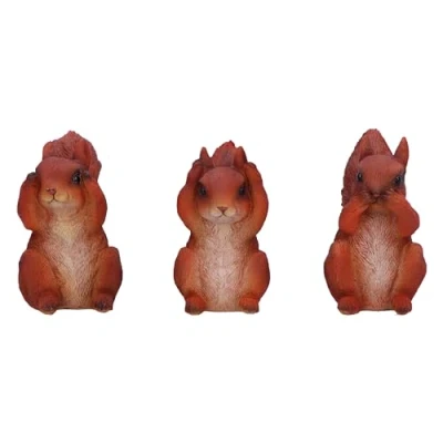 Image de Nemesis Now trois écureuils de la sagesse 9 cm, résine, rouge, rouges sagesse, ensemble trio figurines d&#039;écureuils occultes, cadeau d&#039;écureuil, coulé dans résine plus