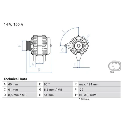 Image de BOSCH 0 986 085 020 Alternateur 14V 150A AUDI: A5 B8 Coupe, Q5, A4 Avant