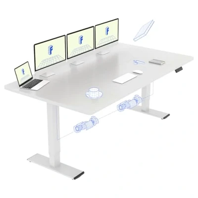 Image de FLEXISPOT Bureau Assis Debout 180 x 80 cm avec 2 Moteurs Puissants, Stable Réglable en Hauteur, Électrique Fonction Mémoire (Blanc + Blanc)