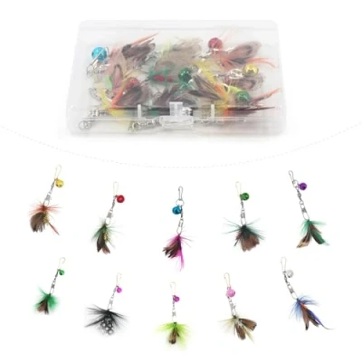 Image de SONGWAY Jouet à Plumes pour Chats 10 Pièces de Rechange en Forme d&#039;insecte avec Cloches, Accessoires Jouets Baguette Chat, Interactif Chat et Chaton