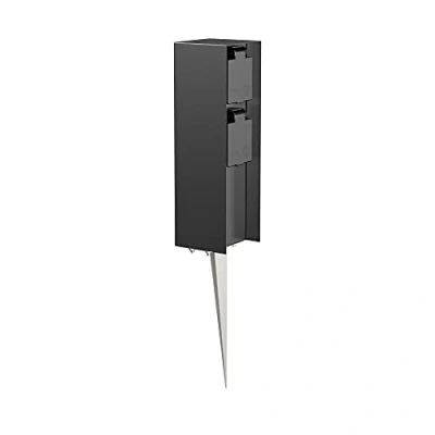Image de ledscom.de Colonne de Prise Jardin POMI avec Piquet Terre pour l&#039;extérieur, IP44, 2 Fois, Noir, Angulaire, 23cm