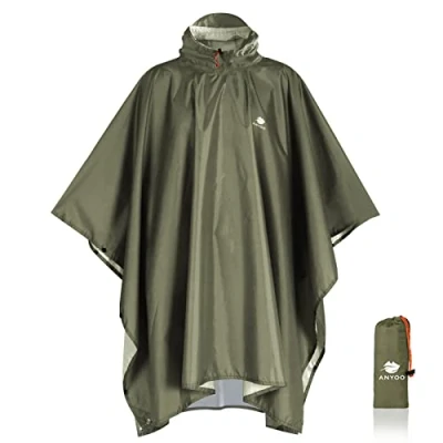 Image de Anyoo Poncho Léger, Imperméable, Réutilisable et Respirant avec Capuche, Idéal pour l&#039;extérieur, Noir, Taille Unique