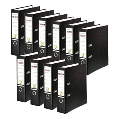 Image de Falken Lot de 10 classeurs en plastique PP Couleur polypropylène Fabriqué Allemagne Largeur 8 cm Format A4 Noir Vegan Classeur à levier bureau fente