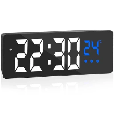Image de Jsdoin réveil numérique, Grand écran avec Affichage de la température, Horloge Chevet, alimenté par USB, 3 Modes répétition, 12/24 Heures, intensité Automatique Nuit,