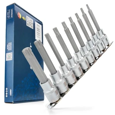 Image de HASKYY Lot de 9 embouts Torx longs 100 mm T20 T60 1/2&quot; (12,5 mm) douille à carré intérieur