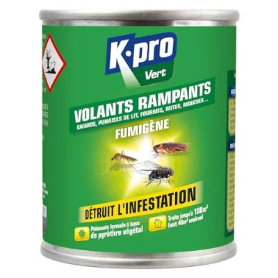 Image de K.PRO Vert Fumigène Insecticide Insectes Volants et Rampants Spécial Infestation Action Intégrale, Radicale &amp; Longue Durée Au Pyrèthre Végétal Technique Professionnelle 50g environ 40m²