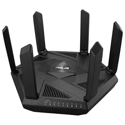 Image de ASUS RT AXE7800 Routeur Wi FI 6E Triple Bande AXE 7800Mbps 6 GHz, Port WAN 2,5G, Double WAN, Support AiMesh, VPN Fusion, contrôle Parental avancé, AiProtection Pro et Instant Guard.