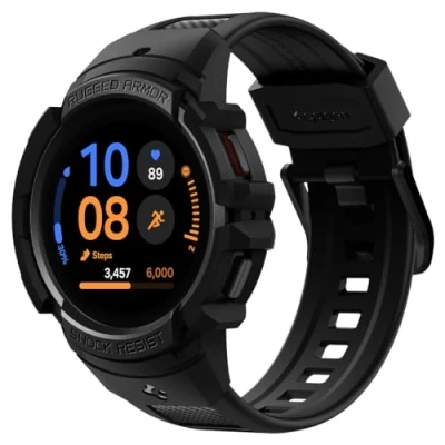 Image de Spigen Rugged Armor Pro Coque et Bracelet Compatible avec Samsung Galaxy Watch FE (2024) / 5 (2022) 4 (2021) 40mm Noir
