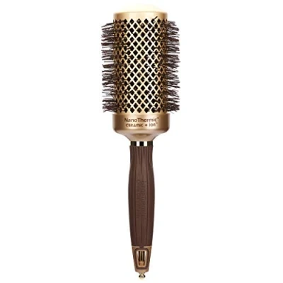 Image de Olivia Garden NanoThermic Brosse Thermale Ronde, Diamètre 54mm Antibactérien, Céramique, Antistatique, Tourmaline Ion et Poils Ondulés en Nylon