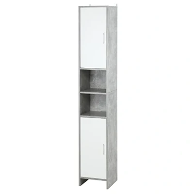Image de kleankin Meuble Colonne Rangement Salle de Bain dim. 30l x 180H cm 2 placards avec étagère + niches Panneaux Particules Aspect Ciment Blanc
