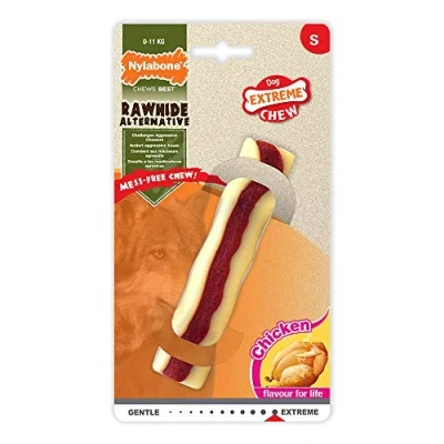 Image de Nylabone Alternative au cuir brut, jouet à mâcher qui ne laisse aucun dégâts, arôme poulet, pour les petits Chiens (jusqu’à 11 kg), mâchouillage puissant/extrême