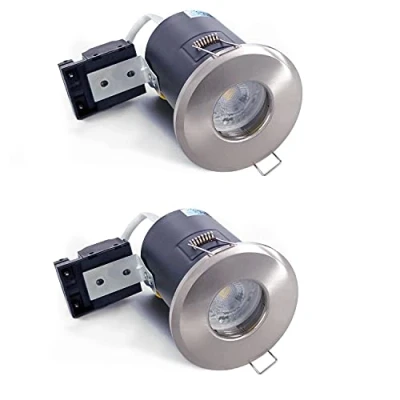 Image de 2XSweier Plafonniers encastrés LED 90 min coupe feu, Projecteur étanche IP65,Nickel satiné Aluminium moulé sous pression （L&#039;ampoule n&#039;est pas incluse） Spot encastré,230V GU10 Downlight
