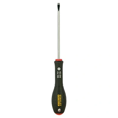 Image de Stanley 0 65 016Tournevis Plat 4 X 100 Mm Gamme FatMax Fabriqués En France Lame Acier Sablage De L&#039;Empreinte Finition Anticorrosion Poignée Soft Grip Liaison Quasi Incassable