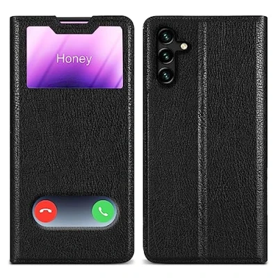 Image de cadorabo Housse Compatible avec Samsung Galaxy A13 5G en Noir COMÈTE Coque de Protection Fermeture magnétique, Fonction Support et 2 fenêtres visualisation