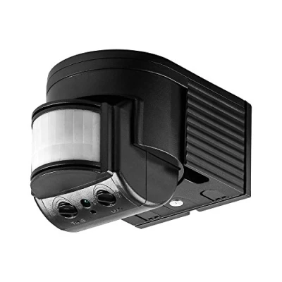 Image de Goobay 96001 Détecteur de mouvement infrarouge en saillie, conçu pour interieur et exterieur (classe IP44 contre eau) avec champ d&#039;activité 180, portée direction rotable/inclinable 12m, noir
