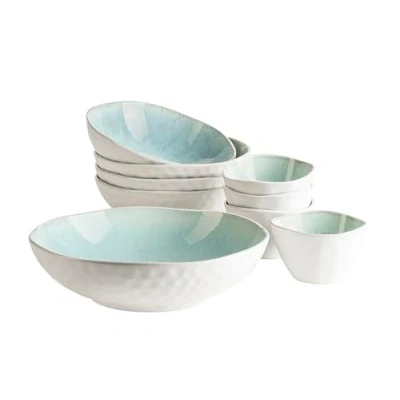 Image de MÄSER 934009 Série Frozen Lot de 9 bols en céramique avec 1 saladier, 4 à ramen et sauce, formes organiques au look vintage, verni la main, grès, vert
