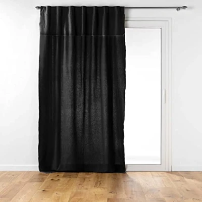 Image de douceur d&#039;intérieur, Rideau à Passants Cachés Avec Volant (140 x 240 Cm) Mistraline Noir, Coton Recyclé