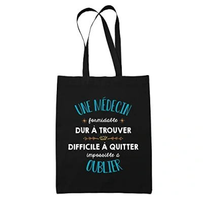 Image de Planetee Tote Bag Une Médecin Formidable noir Sac coton cabas réutilisable cadeau amie collègue de travail, départ retraite