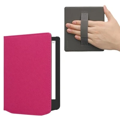 Image de kwmobile Étui Compatible avec Pocketbook Verse/Verse Pro/Verse Color/Vivlio Light/Light HD Coque à Rabat magnétique Tablette eReader Similicuir Sangle Rose Fluo