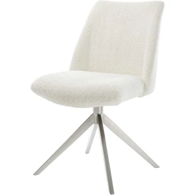 Image de Chaise pivotante Elso Flex bouclé blanc pied croisé large acier inoxydable brossé pivotement sur 360 fonction bascule ressorts ensachés