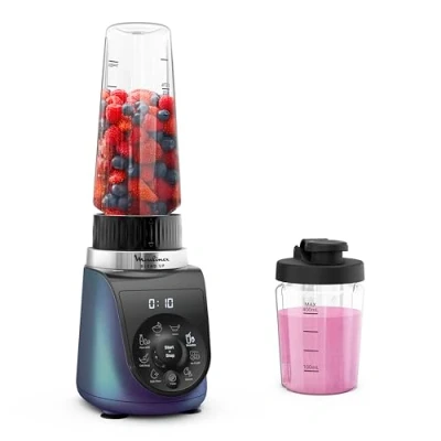 Image de Moulinex Blend Up, Mini blender puissant, 1000W, 8programmes automatiques, Glace pilée LM19H4F0, Bleu