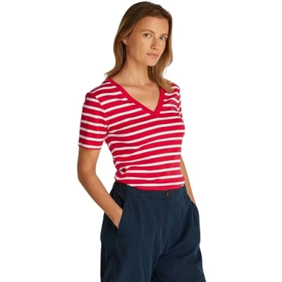 Image de Tommy Hilfiger NEW SLIM CODY Tshirt basique Primary red/ecru, Femme, Taille: XS, red/ecru