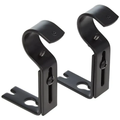 Image de Amazon Basics Support mural réglable pour tringle à rideau, Lot de 2, Noir