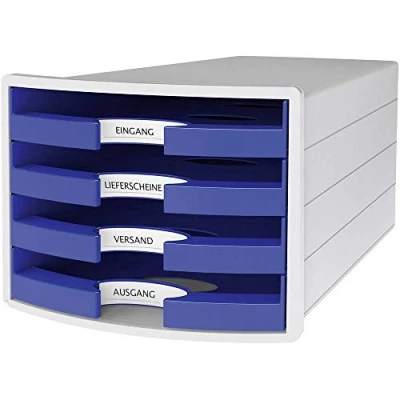 Image de HAN IMPULS Boîte de rangement avec 4 tiroirs ouverts Bleu Format A4/C4