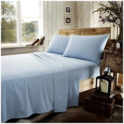 Image de GC GAVENO CAVAILIA Drap Plat uni en Flanelle Facile d&#039;entretien, 100% Coton brossé, Accessoire de literie Luxe, Doux et Confortable, Bleu, Taille Simple
