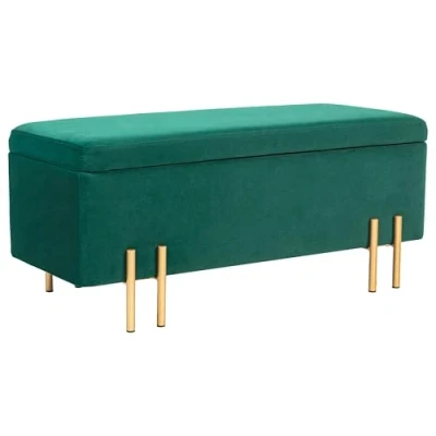 Image de HOMCOM Banc, Banc rembourré avec Espace de Rangement, Coffre, Tissu, métal, Bois Caoutchouc, Mousse, Vert, 100 x 40 42 cm