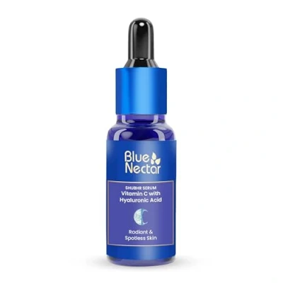 Image de Blue Nectar Sérum ayurvédique à la vitamine C pour correction des taches sombres et peau éclatante l&#039;acide hyaluronique 100 % naturel avec stable (9 herbes, 30 ml)
