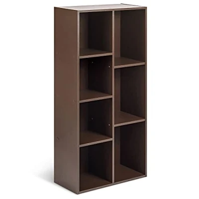 Image de Amazon Basics Bibliothèque avec 7 compartiments, étagère de bureau, bibliothèque, salon, chambre à coucher, cube, Marron (Expresso), 50 x 24 106 cm