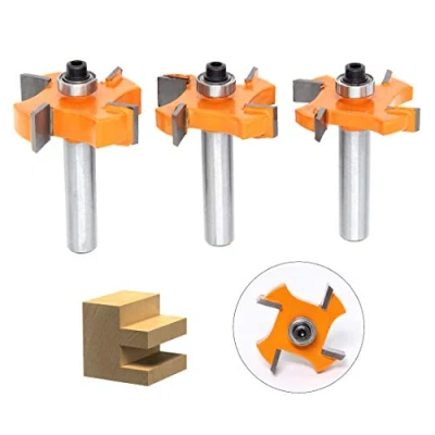 Image de DingGreat 3Pcs Fraise à rainurer et languette, 4 boules de lame 8 mm Shank T en forme bois, Outils travail du bois pour portes, tables, étagères, murs plus