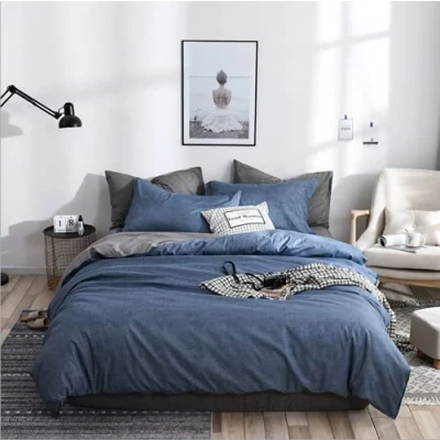 Image de Gezu Sets de Housse Couette 240x260cm Bleu Gris Unie Réversible Parure Lit en Microfibre avec Fermeture Éclair 2 Personnes Taie d&#039;oreiller 65x65cm