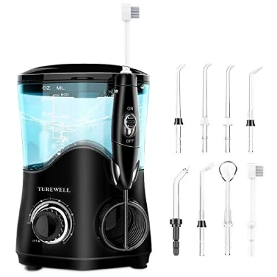 Image de TUREWELL Hydropulseur Jet Dentaire avec 8 buses multifonctions, capacité de 600ml, 10 réglages pression d&#039;eau, approuvé FDA/CE Irrigateur Oral professionnel (Noir)