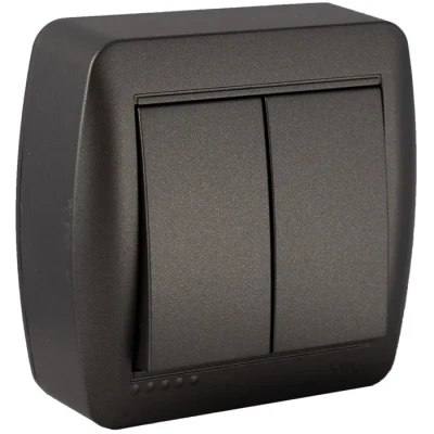 Image de Double interrupteur va et vient en saillie noir graphite Solera