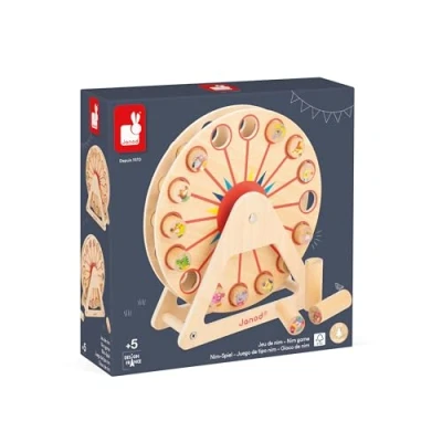 Image de Janod Grande Roue en Bois Applepop Jeu pour Enfants 1 + 16 Pions Développe Réflexion et Concentration Jouet FSC Dès 5 Ans,J03358